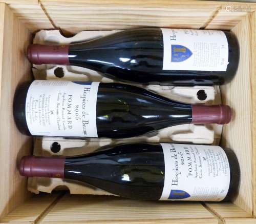 Six bottles of Hospices de Beaune 2005 Pommard wine
