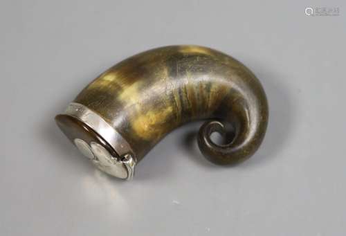 A 19th century Scottish white metal mounted horn snuff mull,...