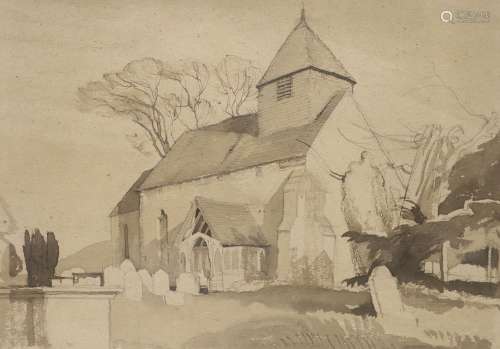 Charles Knight R.W.S., R.O.I. Westmeston Church, black ink a...