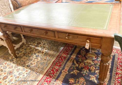 A Victorian mahogany three drawer writing table, width 150cm...