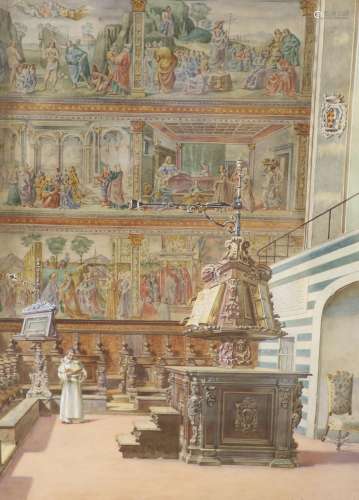 A Marrani, watercolour, cathedral interior, signed, 56 x 40c...
