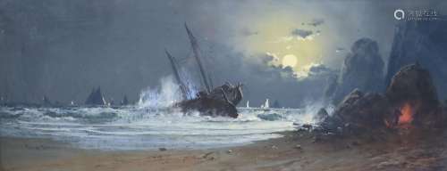 Frank Bramley (1857-1915)Shipwreck at nightPastel on buff pa...