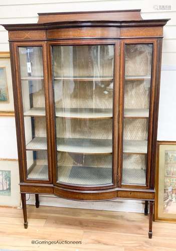 An Edwardian satinwood banded bow front mahogany display cab...