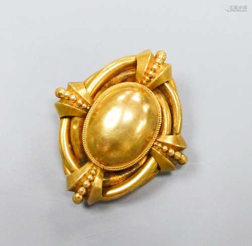 A Victorian yellow metal oval brooch with open back, (pin an...