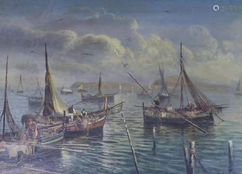 Mario Rosio Allysetti, oil on board, Neapolitan harbour scen...