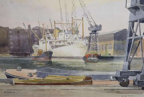 Charles H.Smith, watercolour, London Docks, signed, 35 x 50c...