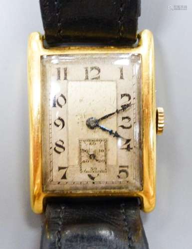 A gentleman's 1930's 18ct gold Aster manual wind rectangular...