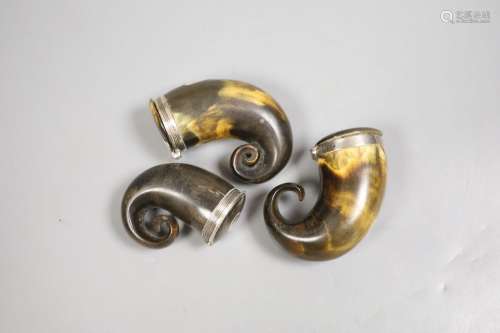 Three 19th century Scottish white metal mounted horn snuff m...