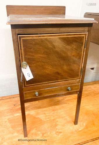 An Edwardian inlaid mahogany bedside cabinet, width 39cm, de...