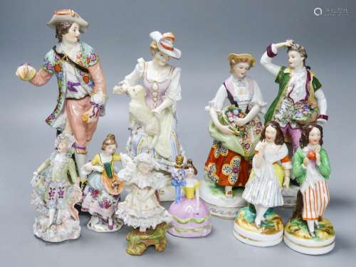 Ten Continental porcelain figures or groups, 19th/20th centu...
