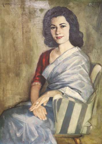 A 1960's oil on canvas portrait of a lady, 101 x 75cm.