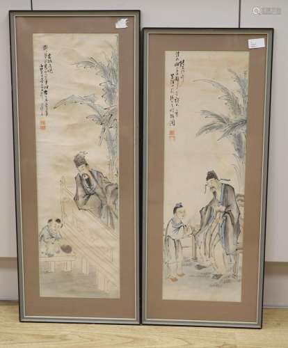 A Chinese watercolour on paper, nobleman with attendant, sig...