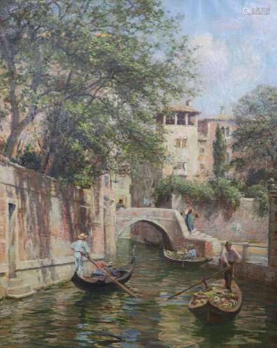 Trevor Haddon (1864-1941), oil on canvas, Venetian canal sce...