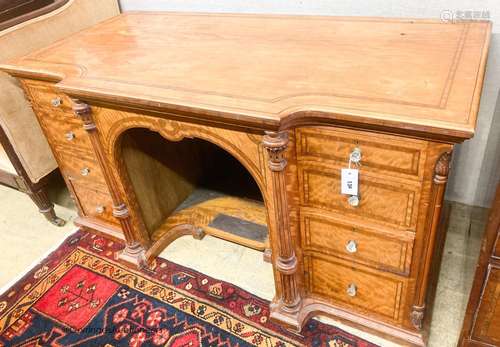 A late Victorian banded satinwood kneehole desk, width 138cm...