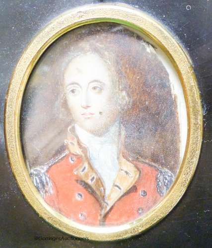 A 19th century portrait miniature, study of an officer (a.f....