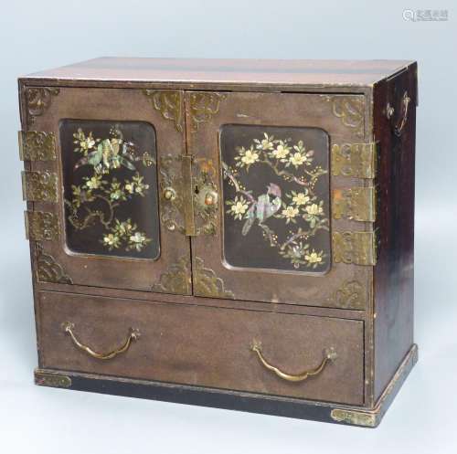 A Japanese lacquer and abalone inlaid table cabinet, 36.5cm ...