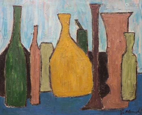 A modern oil on board, Still life of vases, 65 x 80cm.