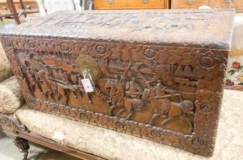 A Cantonese carved hardwood chest, length 104cm, depth 46cm,...