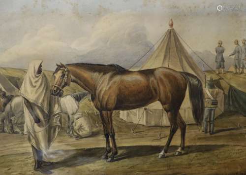 O.J.Jones (19th C.), watercolour, Arab horse in an English a...