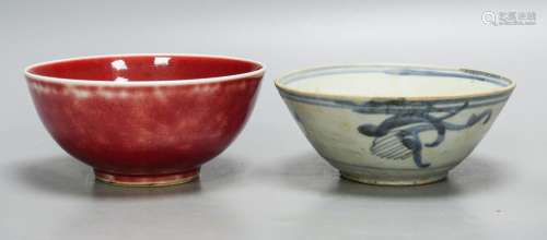 A Chinese sang de boeuf bowl and a blue and white bowl, 12.7...
