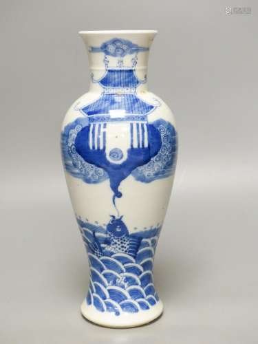 A Chinese blue and white ‘carp’ baluster vase29cm