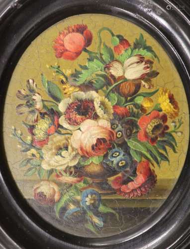 Continental School, oil on copper, Still life of flowers in ...