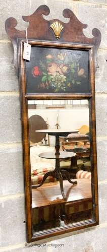 A George I style painted walnut fret cut wall mirror, width ...