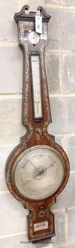 A Victorian mother of pearl inlaid rosewood barometer, heigh...