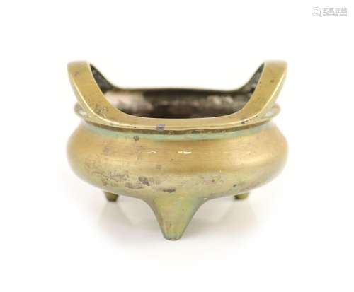 A large Chinese bronze tripod censer, ding, Xuande mark, Qin...