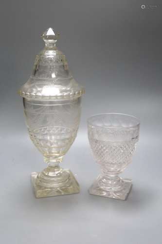 A Regency cut glass sweetmeat vase and cover and a similar r...