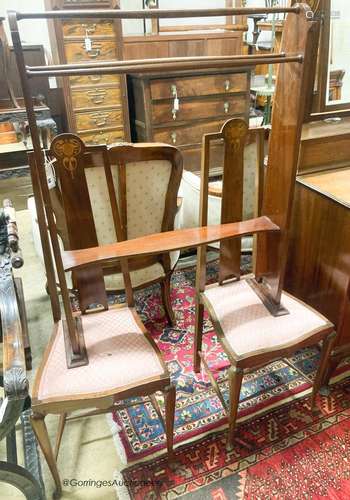 An Edwardian Art Nouveau inlaid mahogany towel rail and a pa...