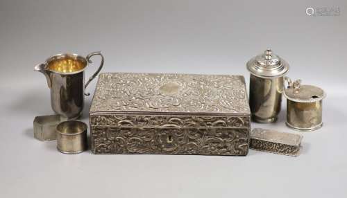 A late Victorian silver mounted leather rectangular jeweller...