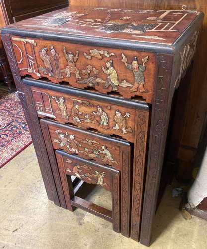 A 1920's quartetto nest of tables decorated with faux hardst...