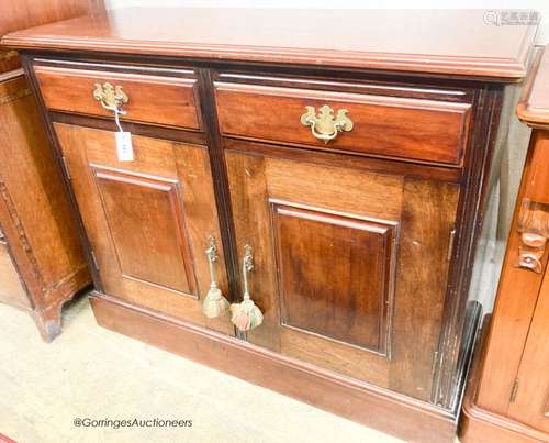 A late Victorian mahogany side cabinet, width 117cm, depth 4...