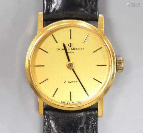 A lady's 18ct Baume & Mercier quartz wrist watch, on associa...