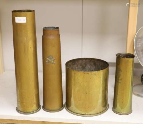 Four WWI shell cases, one marked Ypres