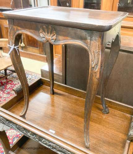 A French oak cabriole leg table, width 45cm, depth 32cm, hei...