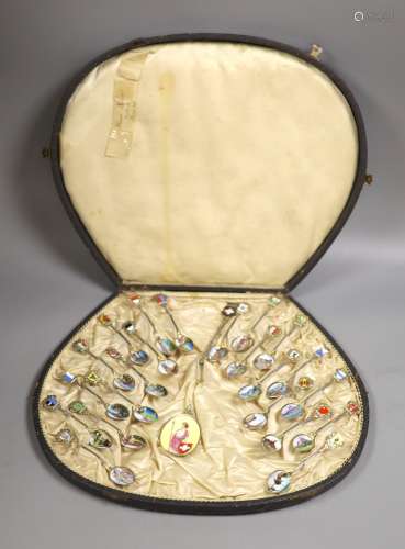 A set of 22 Swiss 800 silver and enamel souvenir spoons, eac...