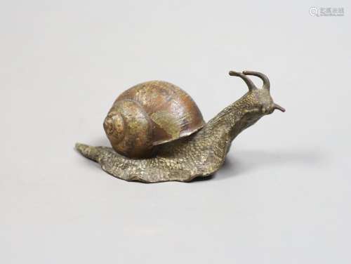 An Austrian cold painted bronze of a snail, 9.5cm