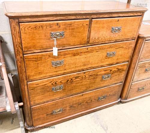 A late Victorian oak chest of drawers, width 120cm, depth 50...