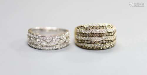 Two modern 9ct gold and diamond chip set cluster dress rings...