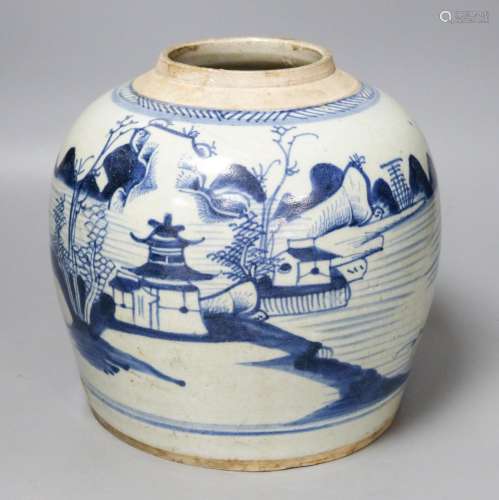 A 19th century Chinese blue and white jar, 20.5 cm high, of ...