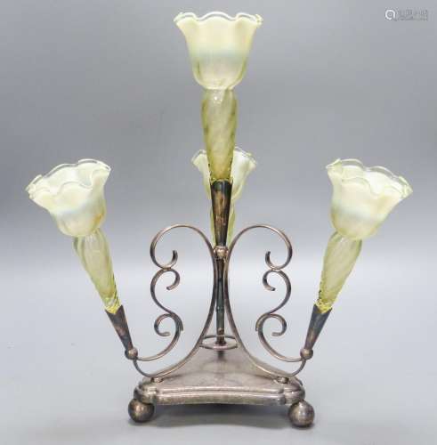 A late Victorian electroplate and vaseline glass epergne39cm