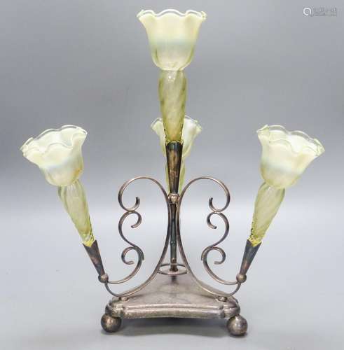 A late Victorian electroplate and vaseline glass epergne39cm