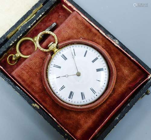 A cased 19th century continental engraved yellow metal open ...