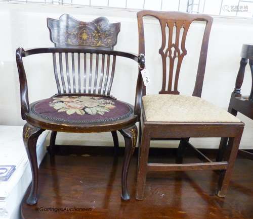 An Edwardian marquetry inlaid mahogany elbow chair and a Geo...