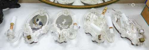 A set of four Venetian glass mirrored girandole mirrors,25cm