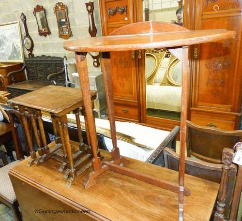 An Arts & Crafts style oak side table, 89cm high, 76 x 37cm ...