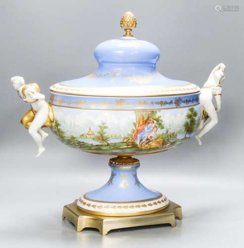 A large 20th century Sevres style porcelain and brass mounte...