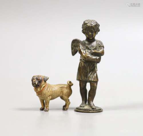 An Austrian cold-painted bronze of a pug dog, 4.2cm and a br...